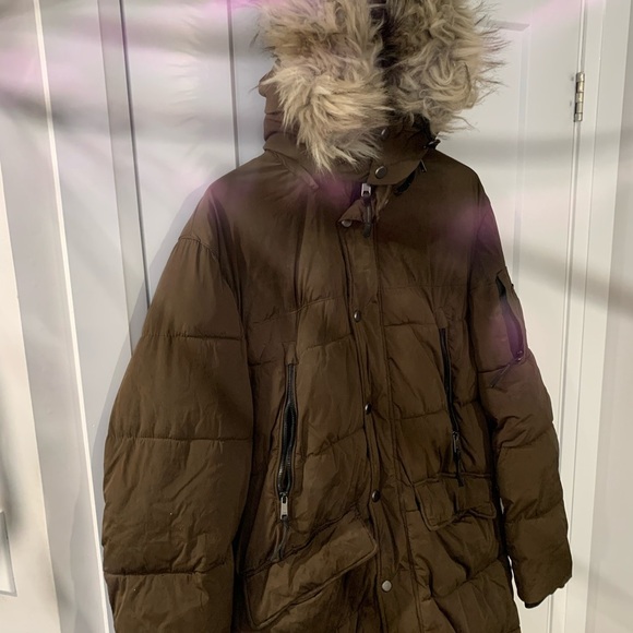 Zara Trafaluc Parka Coat Brown Fur Hood - Picture 4 of 9